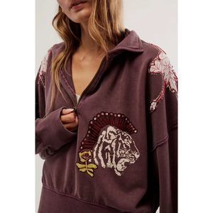 NEW Free People Sparkle Sport Sweatshirt Cropped Top Oversized Cotton Size L.